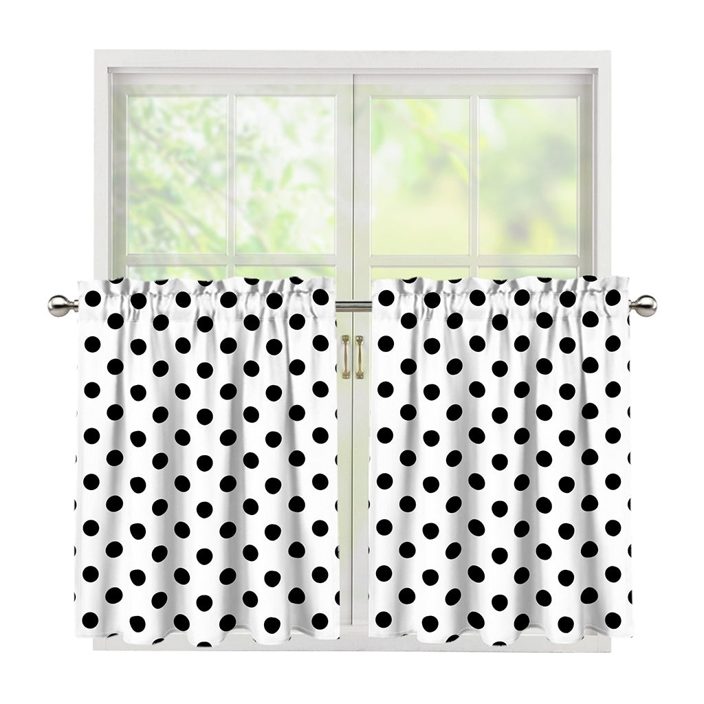 White And Black Polka Dot Pattern Print Tier Curtains