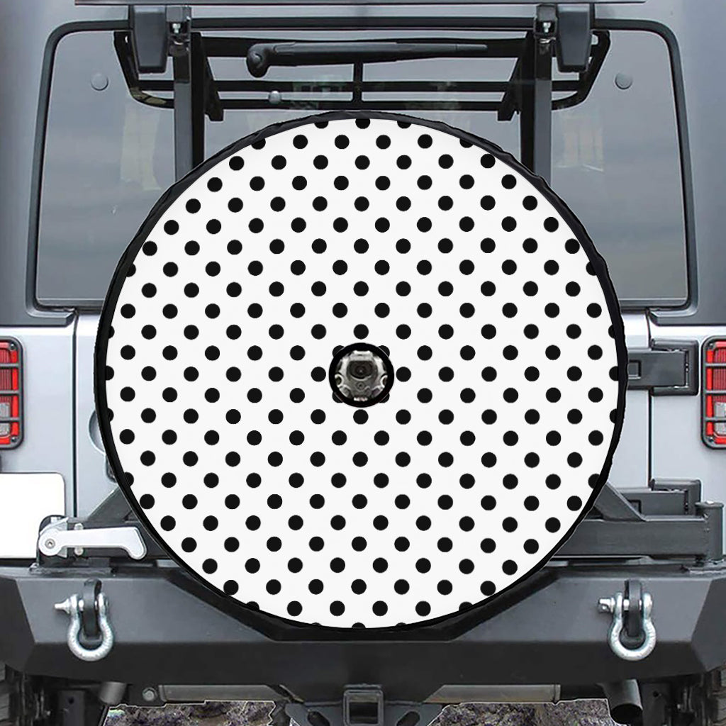 White And Black Polka Dot Pattern Print Tire Cover With Camera Hole