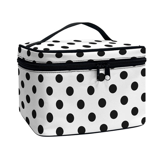 White And Black Polka Dot Pattern Print Travel Makeup Bag