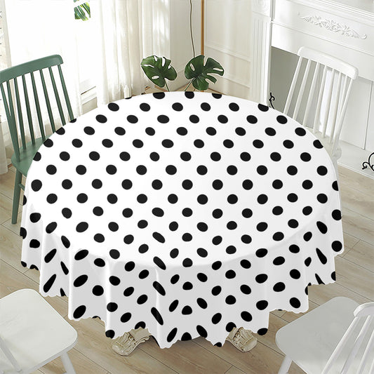 White And Black Polka Dot Pattern Print Waterproof Round Tablecloth