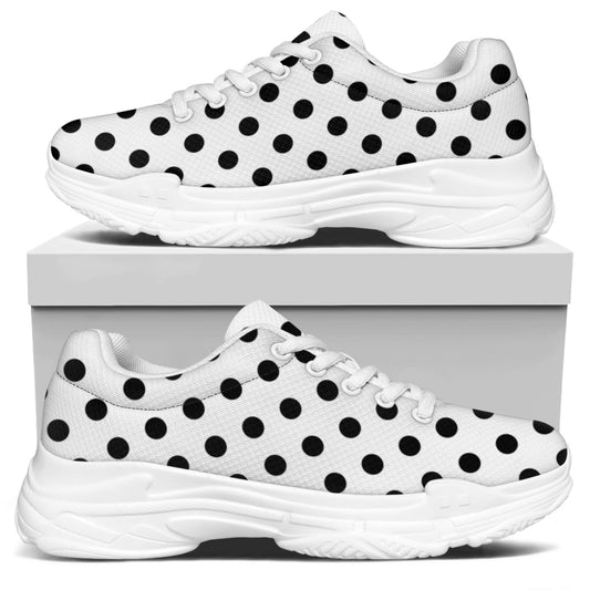 White And Black Polka Dot Pattern Print White Chunky Shoes