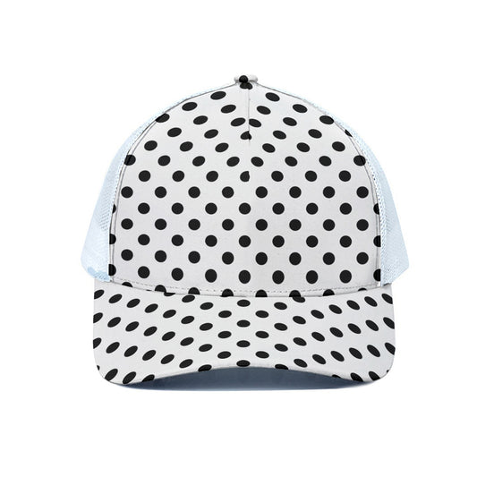 White And Black Polka Dot Pattern Print White Mesh Trucker Cap