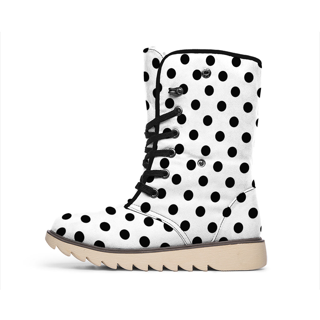White And Black Polka Dot Pattern Print Winter Boots
