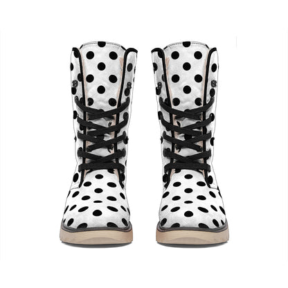 White And Black Polka Dot Pattern Print Winter Boots