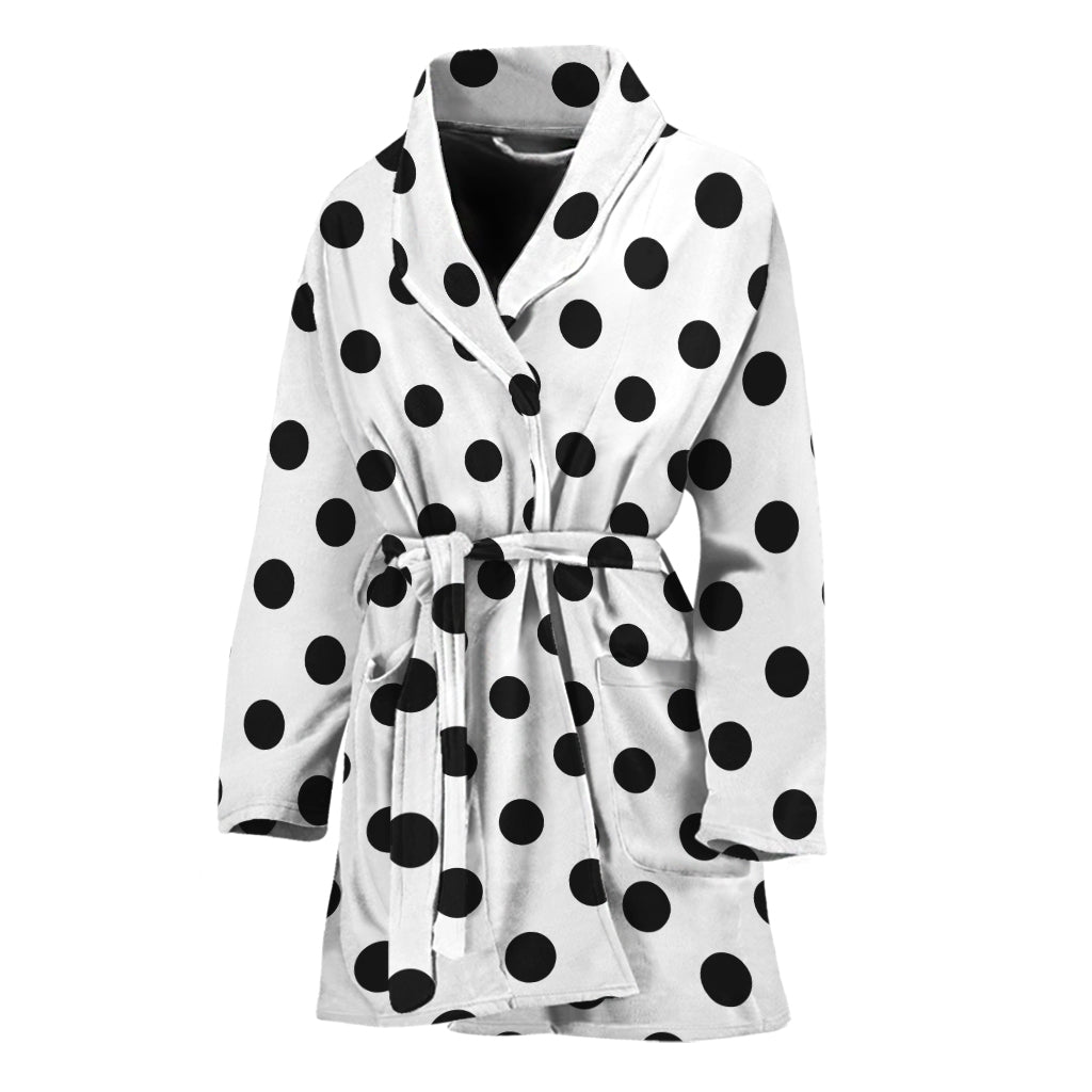 White And Black Polka Dot Pattern Print Women's Bathrobe