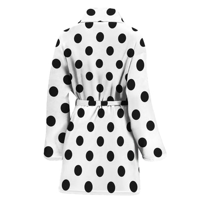 White And Black Polka Dot Pattern Print Women's Bathrobe
