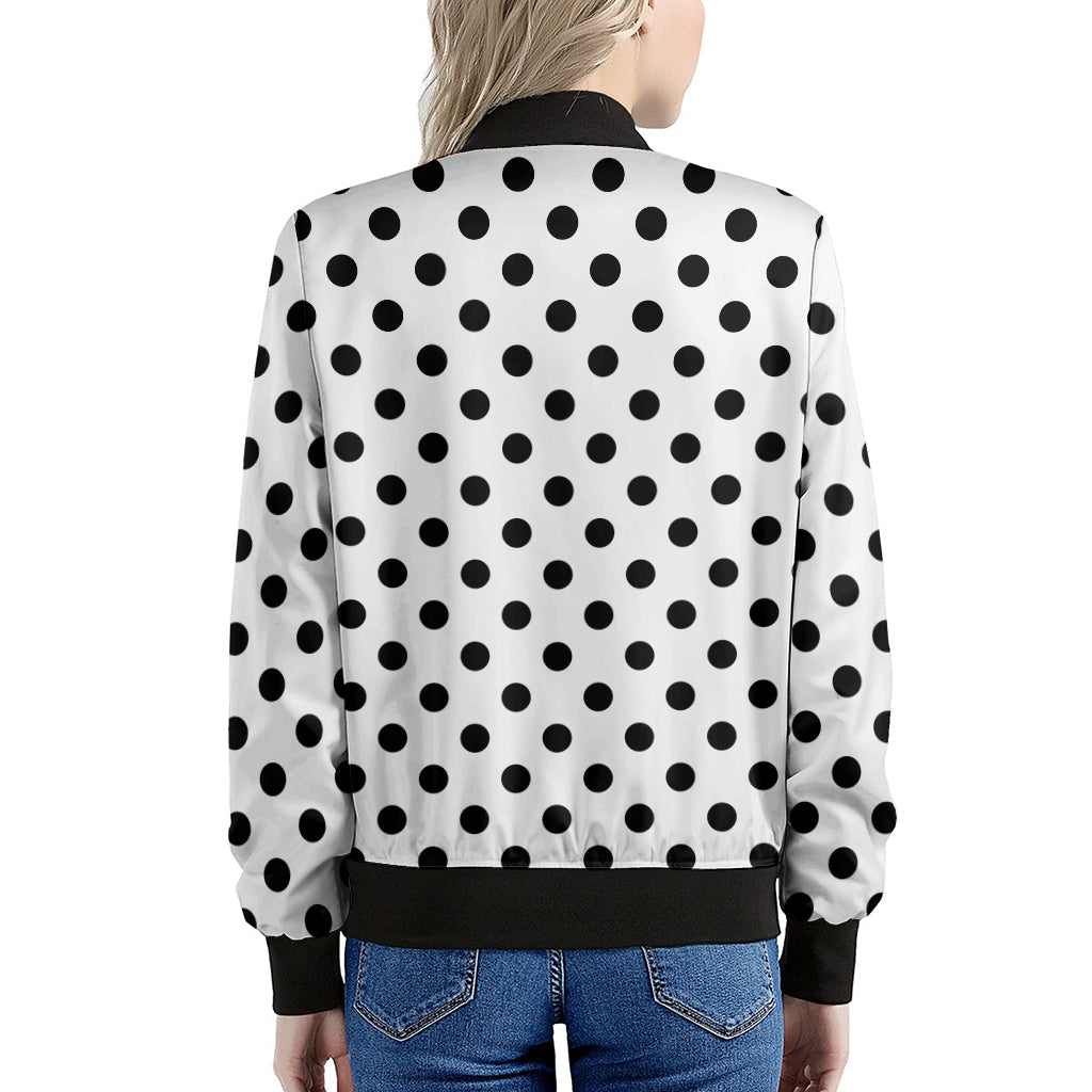 White And Black Polka Dot Pattern Print Women's Bomber Jacket
