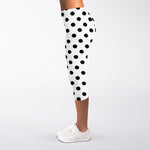 White And Black Polka Dot Pattern Print Women's Capri Leggings