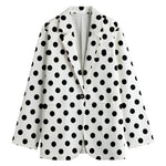 White And Black Polka Dot Pattern Print Women's Cotton Blazer