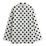 White And Black Polka Dot Pattern Print Women's Cotton Blazer