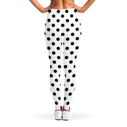 White And Black Polka Dot Pattern Print Women's Leggings