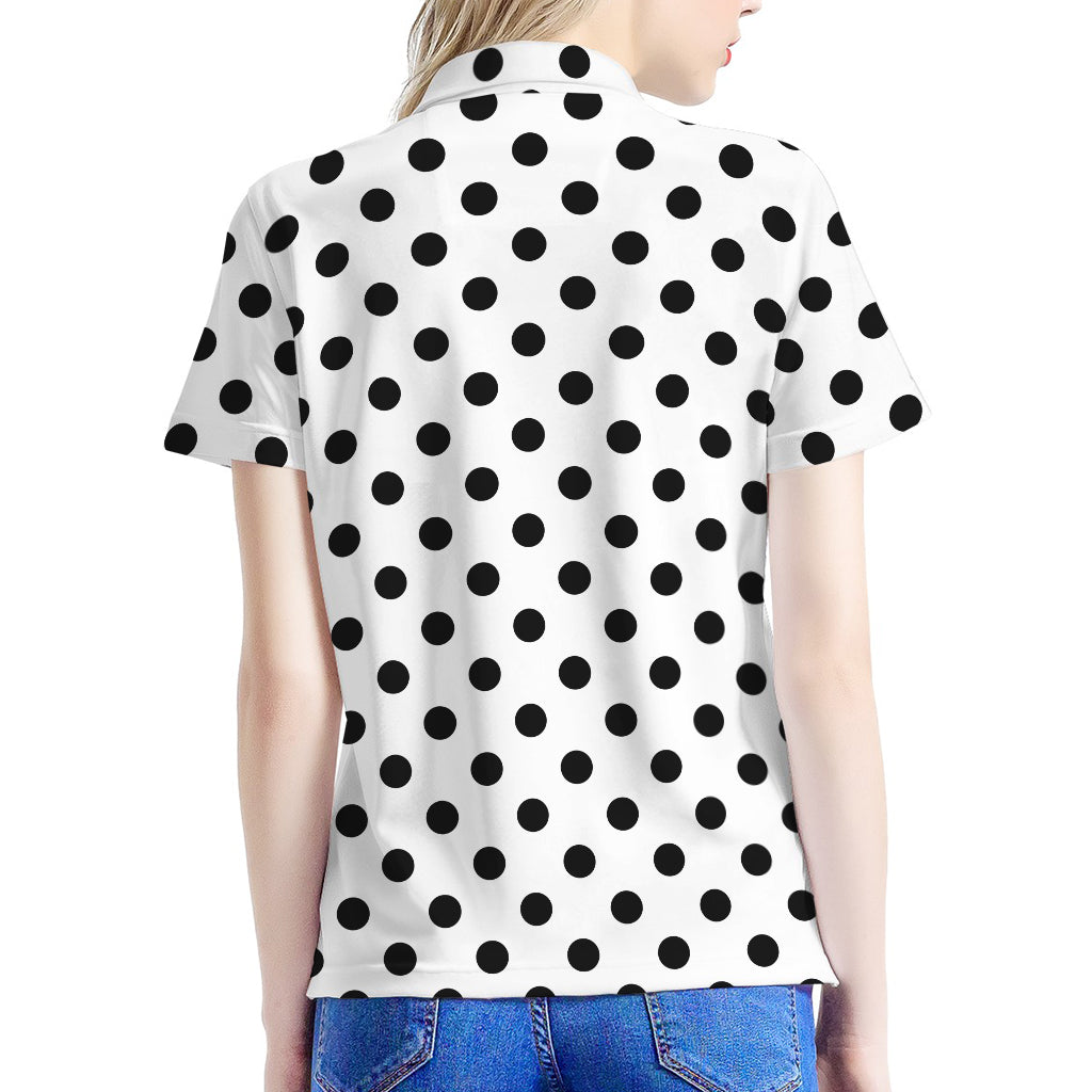 White And Black Polka Dot Pattern Print Women's Polo Shirt