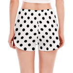 White And Black Polka Dot Pattern Print Women's Split Running Shorts