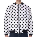 White And Black Polka Dot Pattern Print Zip Sleeve Bomber Jacket