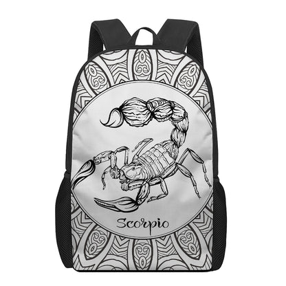 White And Black Scorpio Sign Print 17 Inch Backpack