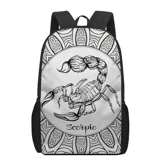 White And Black Scorpio Sign Print 17 Inch Backpack