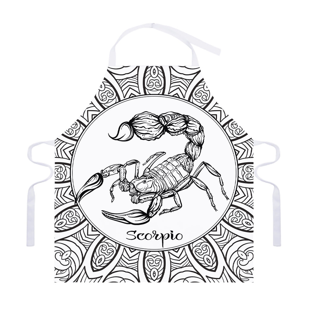 White And Black Scorpio Sign Print Adjustable Apron