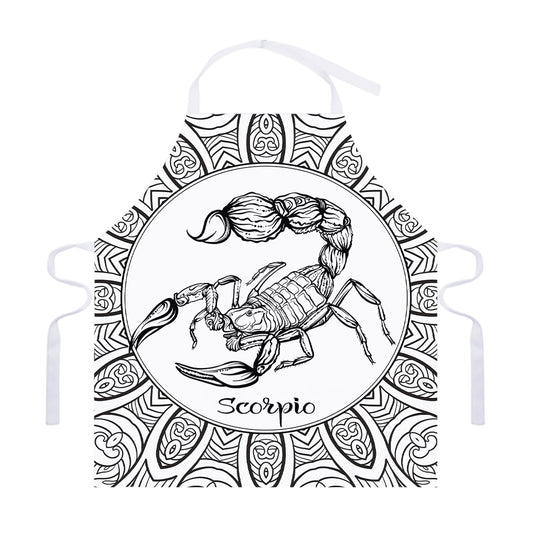 White And Black Scorpio Sign Print Adjustable Apron