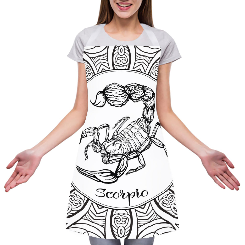 White And Black Scorpio Sign Print Adjustable Apron