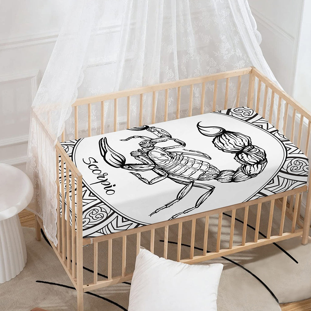 White And Black Scorpio Sign Print Baby Crib Sheet