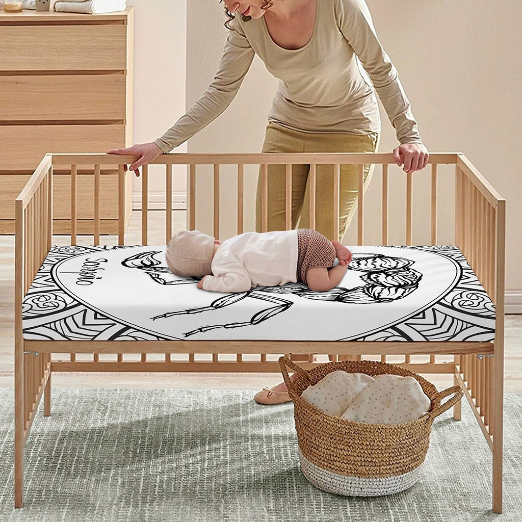 White And Black Scorpio Sign Print Baby Crib Sheet