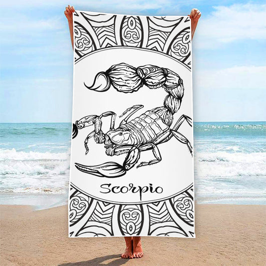 White And Black Scorpio Sign Print Beach Towel