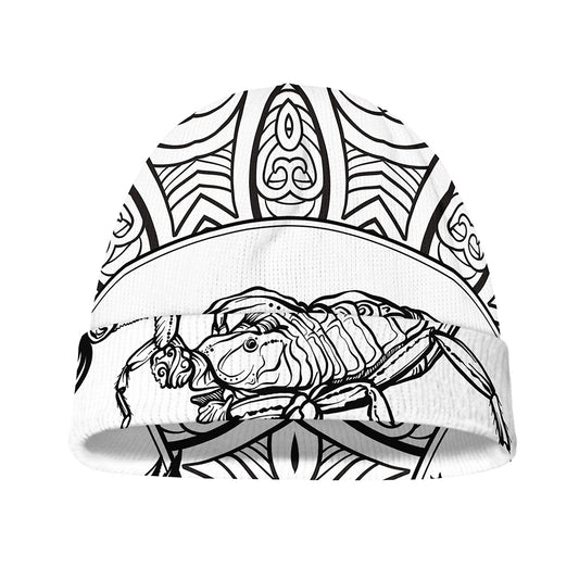 White And Black Scorpio Sign Print Beanie