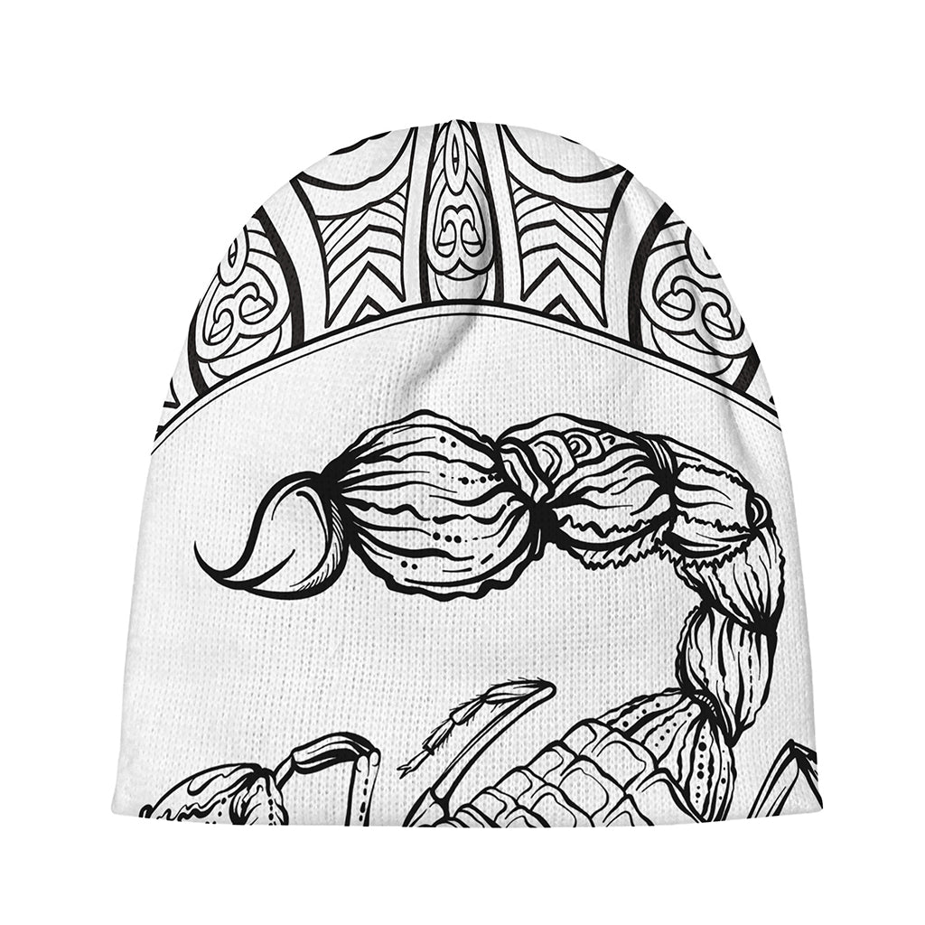White And Black Scorpio Sign Print Beanie