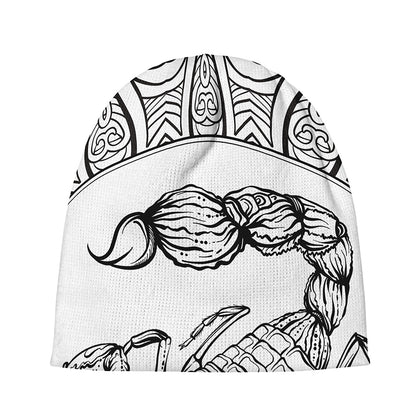White And Black Scorpio Sign Print Beanie
