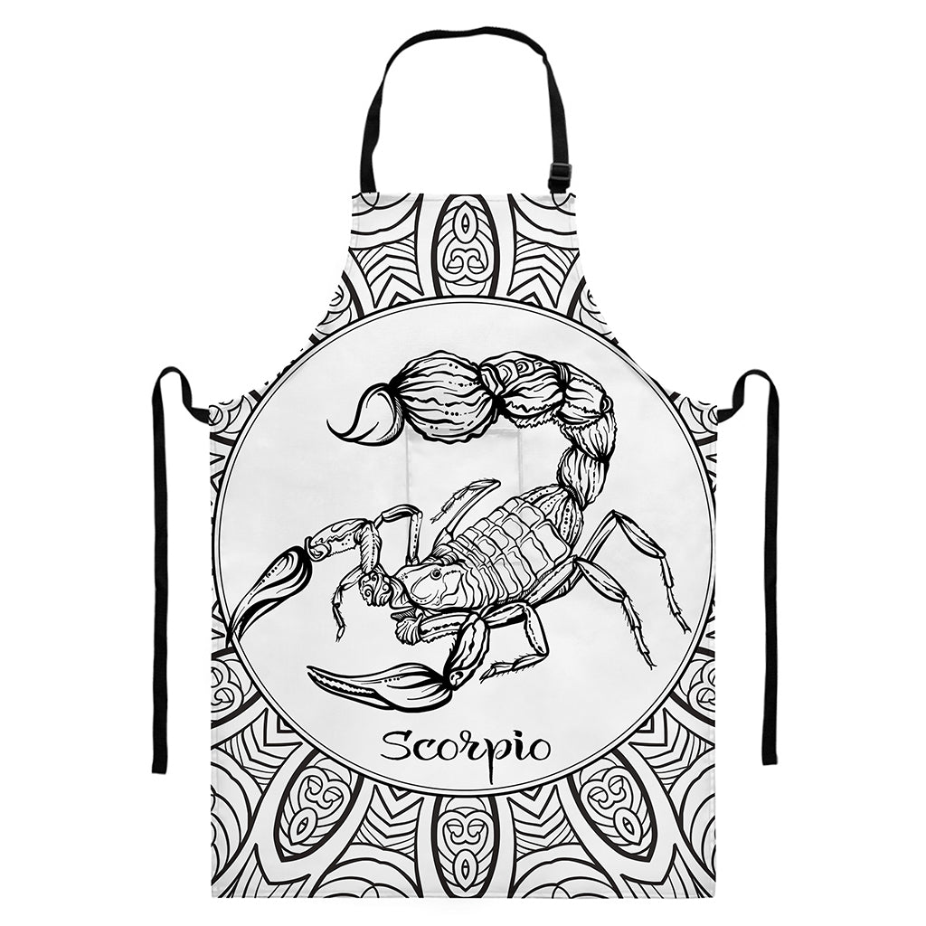White And Black Scorpio Sign Print Bib Apron With Pocket