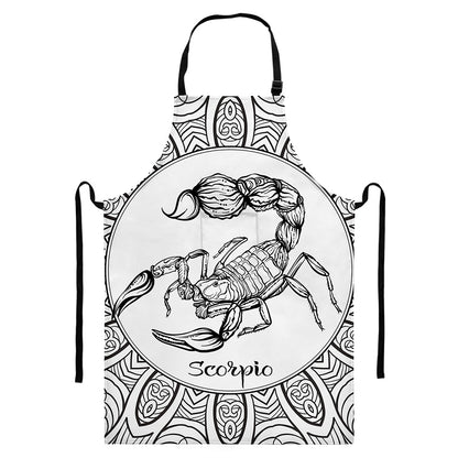 White And Black Scorpio Sign Print Bib Apron With Pocket