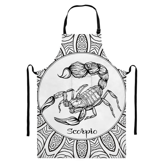 White And Black Scorpio Sign Print Bib Apron With Pocket