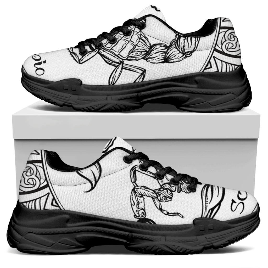 White And Black Scorpio Sign Print Black Chunky Shoes