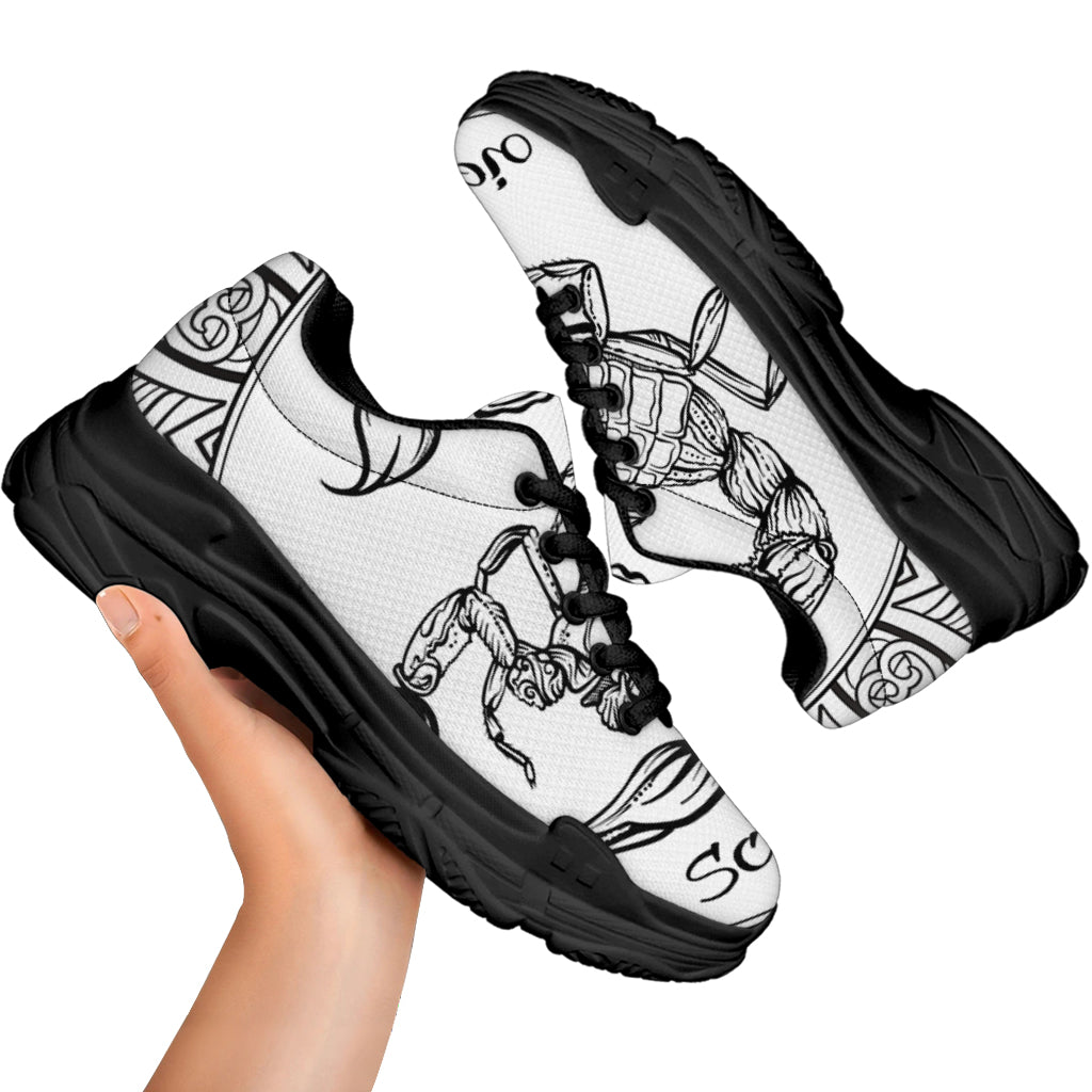 White And Black Scorpio Sign Print Black Chunky Shoes
