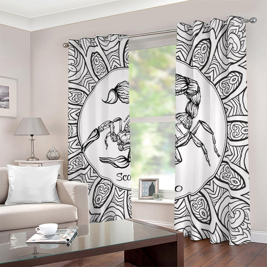 White And Black Scorpio Sign Print Blackout Grommet Curtains