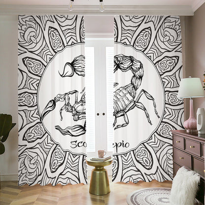 White And Black Scorpio Sign Print Blackout Pencil Pleat Curtains