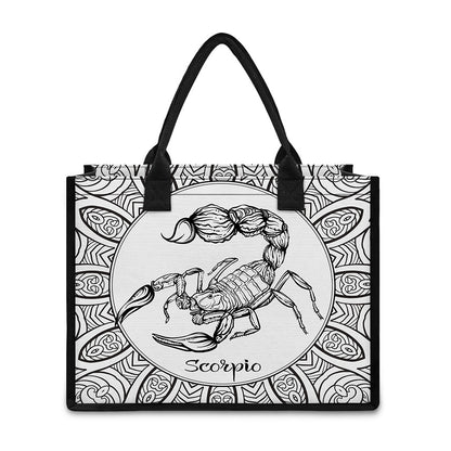 White And Black Scorpio Sign Print Canvas Tote Bag