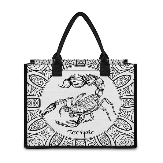 White And Black Scorpio Sign Print Canvas Tote Bag