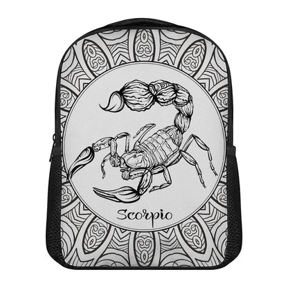 White And Black Scorpio Sign Print Casual Backpack