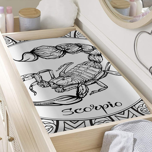 White And Black Scorpio Sign Print Changing Pad Cover