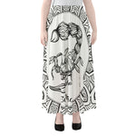 White And Black Scorpio Sign Print Chiffon Maxi Skirt