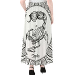 White And Black Scorpio Sign Print Chiffon Maxi Skirt