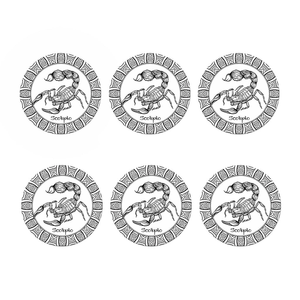 White And Black Scorpio Sign Print Coaster Set