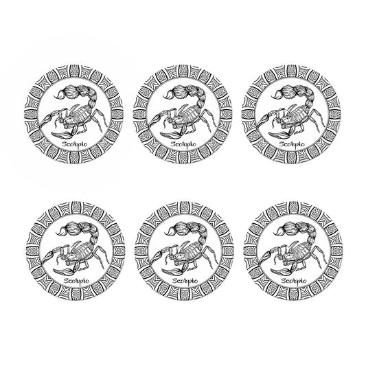 White And Black Scorpio Sign Print Coaster Set