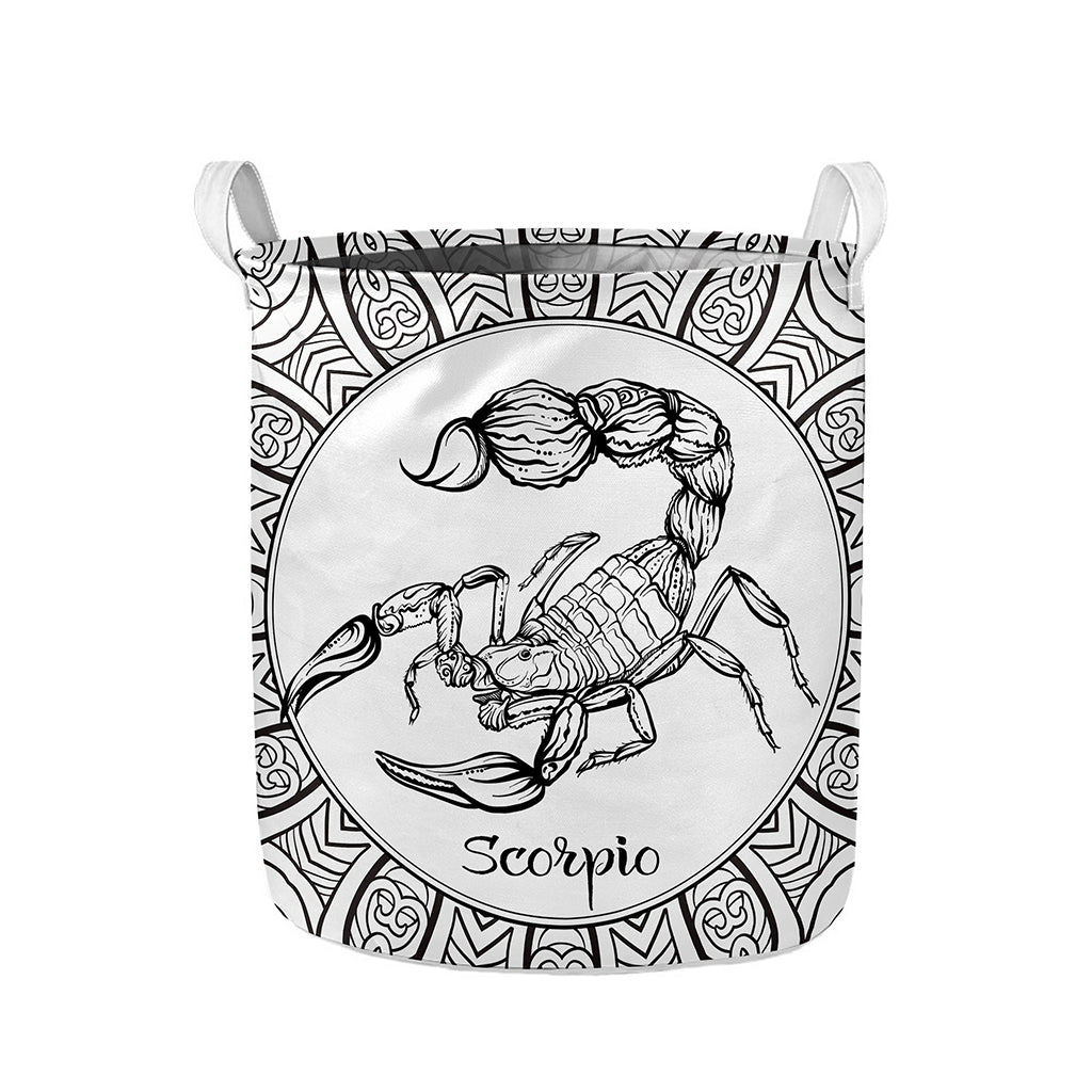White And Black Scorpio Sign Print Collapsible Laundry Basket