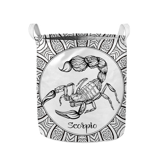 White And Black Scorpio Sign Print Collapsible Laundry Basket