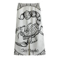 White And Black Scorpio Sign Print Cotton Front Slit Maxi Skirt