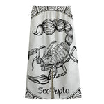 White And Black Scorpio Sign Print Cotton Front Slit Maxi Skirt