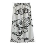 White And Black Scorpio Sign Print Cotton Front Slit Maxi Skirt