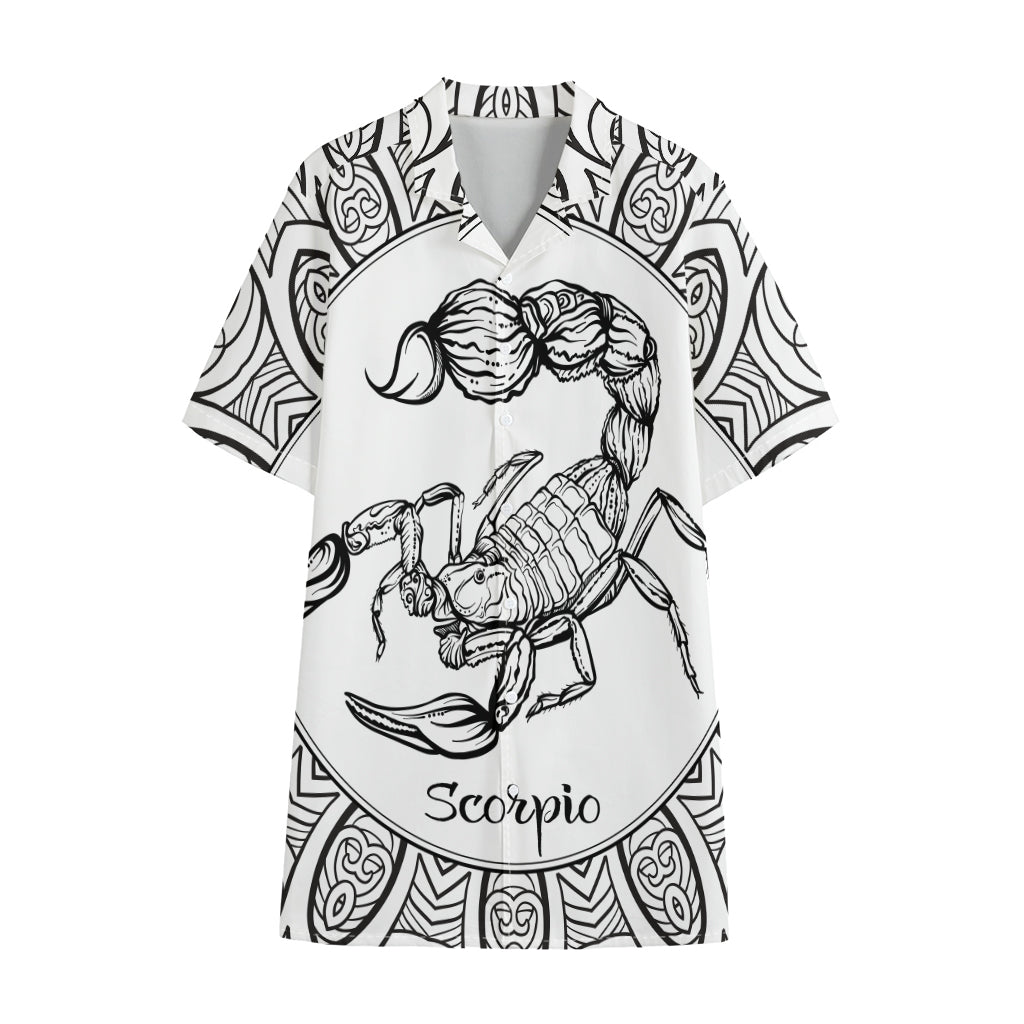White And Black Scorpio Sign Print Cotton Hawaiian Shirt